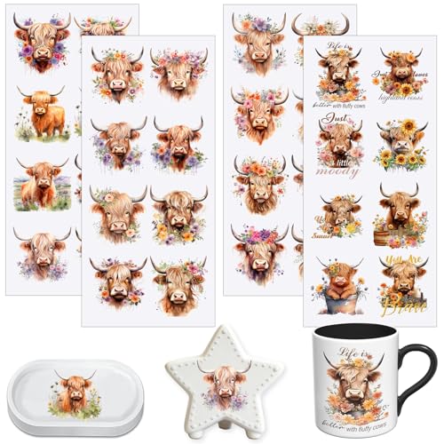 4 PCS Highland Cow Cuttable UV DTF Stickers - style: highland cow
