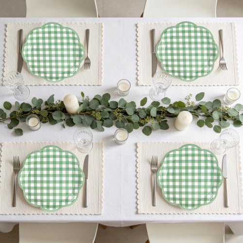 JarThenaAMCS 60 Pcs Sage Green Gingham Plaid Paper Plates Green White Scalloped Checkered Dessert Plates 7 Inch Decorative Disposable Plate for Birthday Baby Shower Party Supplies - color: Green, size: 7in