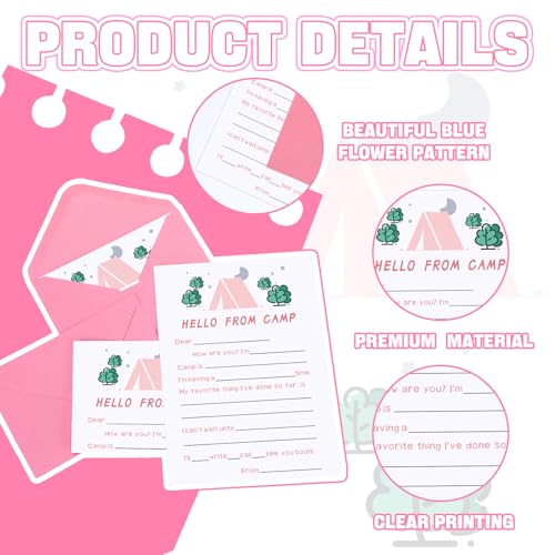 Honoson 48pcs/24set Camp Stationary for Girls, Cards and Envelopes