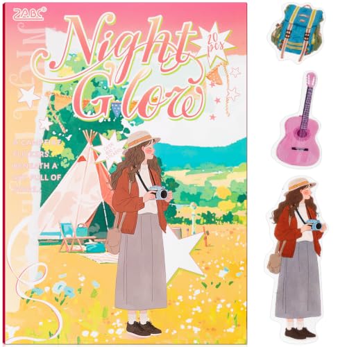 Night Glow Series Sticker Scrapbooking Supplies for Junk Journal, 20 Sheets PET Stickers - Vintage Journaling Stickers - color: Night Glow