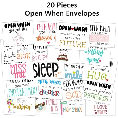 20 Pieces Open When Envelopes - Open When Letters Kit Long Distance Relationship Gifts, Open When Envelopes for Boyfriend, College Going Away Gifts, Open Me When Leaving Home Gift for Girlfriend