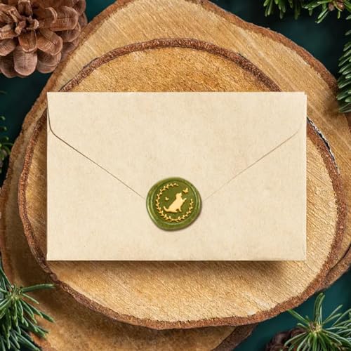 Wreath Dog Wax Seal Stamp Wedding Invitations Embossed Stamp Sealing Removable 1" Brass Wax Seal Stamp Head with Wooden Handle Envelopes Gift Packing Decoration Craft Adhesive Waxing - style: Wreath Dog
