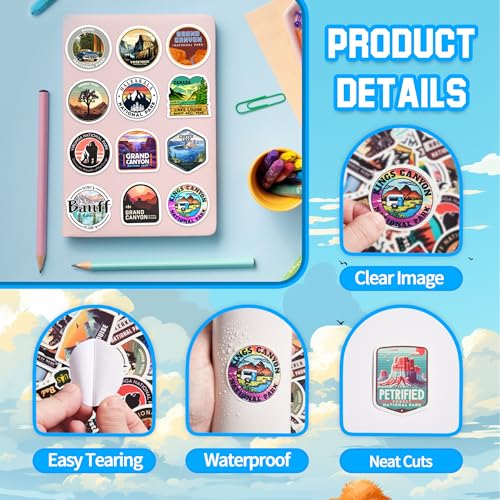 Outdoor Nature National Park Sticker for Water Bottle, 50 Pcs Adults Kids Natural Scenery Waterproof Vinyl Travel Laptop Decals, Bicycle Luggage Phone Case Skateboard Decor - color: National Park-ls-pvc-188kshr