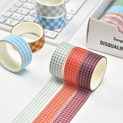 12 Rolls Grid Washi Tape Set Plaid Arts Adhesive Tapes Basic Patterns Decorative Masking Tape Sets for Craft, Kids, Scrapbook, DIY, Gift Wrapping (Style One) - color: Style One