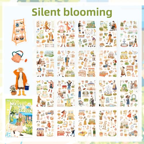 Silent Bloom Series Sticker Scrapbooking Supplies for Junk Journal, 20 Sheets PET Stickers - Vintage Journaling Stickers - color: Silent Bloom