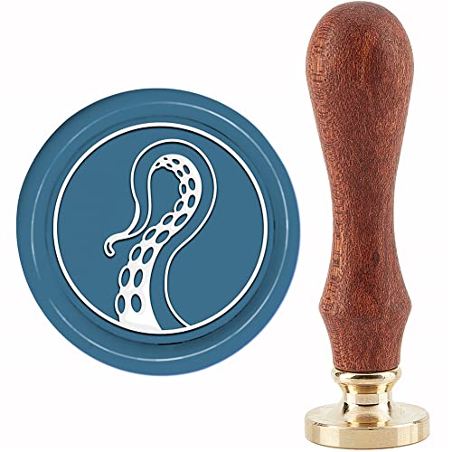 CRASPIRE Octopus Wax Seal Stamp Tentacle Sealing Wax Stamps 30mm Retro Vintage Removable Brass Stamp Head with Wood Handle for Wedding Invitations Halloween Christmas Thanksgiving Gift Packing - style: octopus, tentacle
