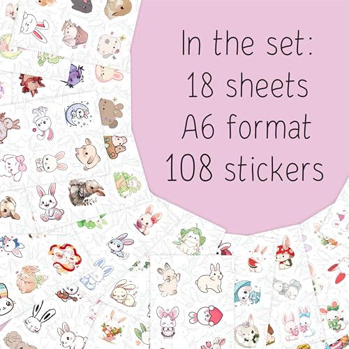 100Pcs Bunny and Rabbit Stickers for Water Bottle and Laptop - Bunny Party Supplies & Decorations, Waterproof Vinyl Decals, Cute Animal and Pet Stickers, Gifts for Women & Men - color: Bunny Stickers