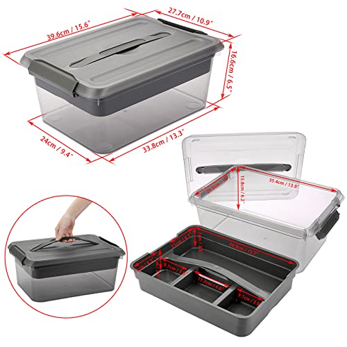 BTSKY Stack & Carry Box Clear Plastic Storage Container with Removable Tray - color: Black