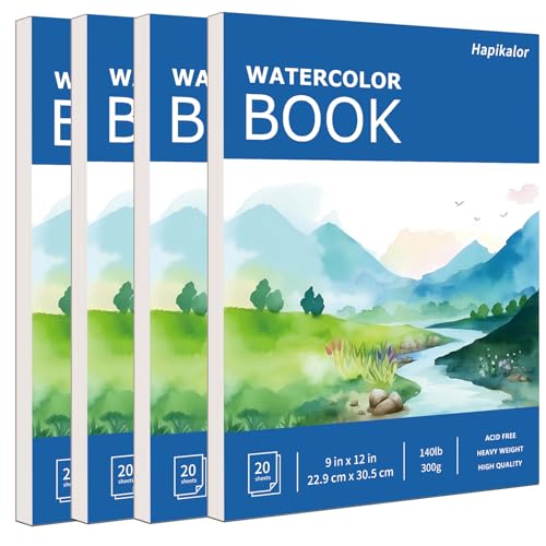 Hapikalor 4-Pack 9"x12" Watercolor Paper, 140lb/300g Water Color Paper Blue - color: Blue, size: 9" x 12"(Pack of 4) Pad