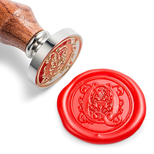 Mceal Wax Seal Stamp, Large Seal 1 1/5"(30mm) Dia, Silver Brass Head with Wooden Handle, Regal Letter A to Z Series (Letter Q) - color: Q