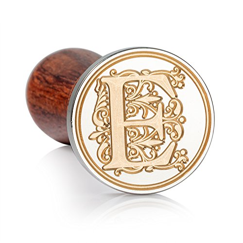 Mceal Wax Seal Stamp, Large Seal 1 1/5"(30mm) Dia, Silver Brass Head with Wooden Handle, Regal Letter A to Z Series (Letter E) - color: E