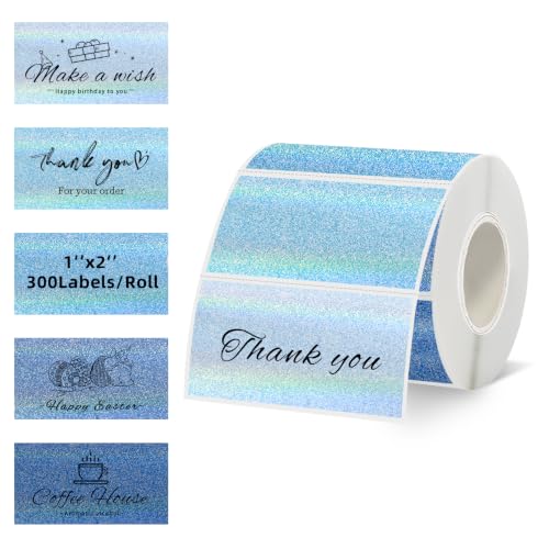 2''x1'' Holographic Direct Thermal Barcode Labels,Self-Adhesive Thermal Printer Stickers for Address Design DIY Logo Business（Blue Gradient Dots） - color: 1''x2''blue Gradient Dots, size: 1''x2''
