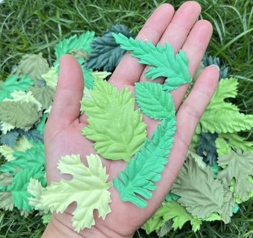 100 pcs Mulberry Paper Leaves DIY Craft Scrapbooking Wedding DIY Craft Supplies Card (Mixed Leaves Green Tone) - color: Mixed Leaves Green Tone
