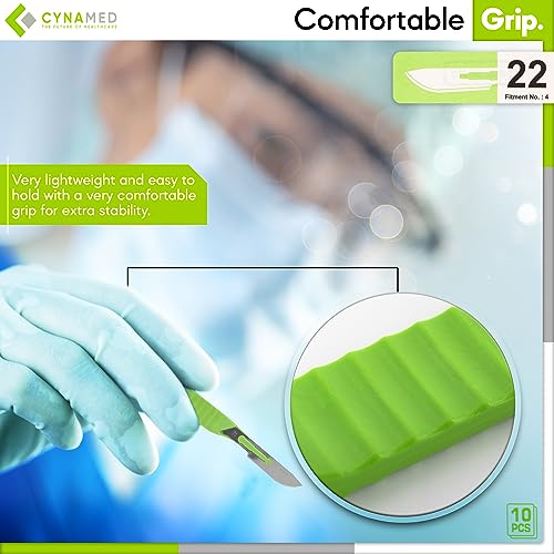 CYNAMED # 22 Disposable Scalpel with Plastic Handle - Sterile Single Blade Razor for Dermaplaning, Dissection, Podiatry, Professional Grooming, Acne Removal - Surgical Stainless Steel Tool - Box of 10 - style: No.22
