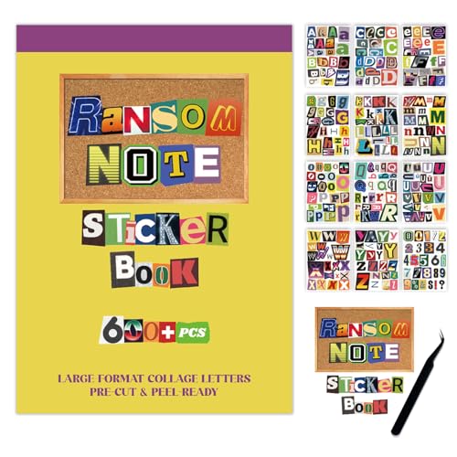 Retro Alphabet Letter Stickers Book for Scrapbooking | Large mixed-font alphabet stickers, peel-ready sheets for scrapbooks, junk journals, cards and DIY collage - color: Yellow
