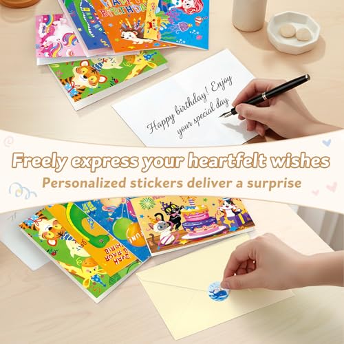 Happy Birthday Cards 48 Bulk Envelopes & Stickers 10x15cm for Kids Friends - color: Birthday 1
