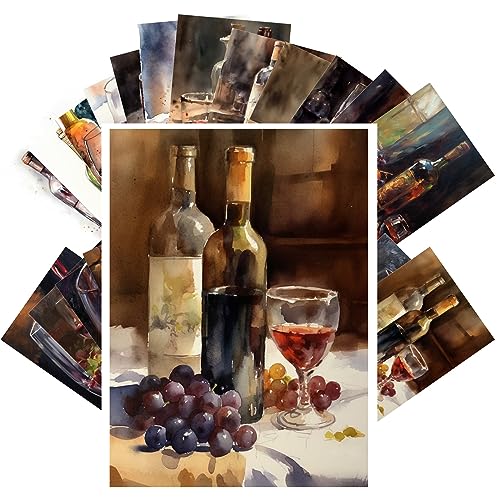 PIXILUV Vintage Postcards (24 pcs 4"x6" each) Delicious Grapes and Wine in Bottles Vintage Postcards Retro Greeting Card Book Illustration Reprint - color: Violet