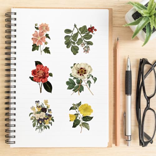 50-Piece Clear Vintage Cottagecore Aesthetic Floral & Plant Scrapbook Stickers - Waterproof Retro Botanical, Wildflower, Postcard Flower Decals for Journals, Art Crafts, Card Decoration - color: Cottagecore Floral