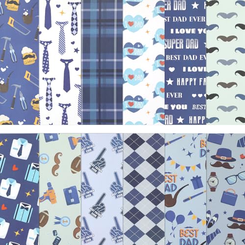24 Sheets Blue Father's Day Scrapbook Paper, 11.8x11.8 Inch Double-Sided Print Decorative Craft Paper, Scrapbook Specialty Papers for Card Making Photo Album Decor - color: WW088FQJBB