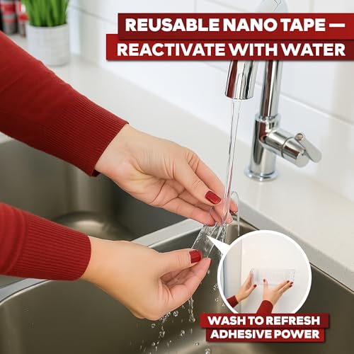XFasten Reusable Double-Sided Nano Tape, 0.6-Inch x 10-Foot & 1.5-Inch x 10-Foot (2-Pack), Clear, Gel Mat Grip Adhesive Putty Brick Tape | Bathroom, Kitchen Silicone Wall Mounting Tape - size: 0.6 x 120 Inch & 1.5 x 120 Inch (2 Pack)