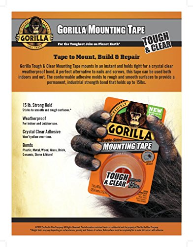 Gorilla Tough & Clear Double Sided Mounting Tape, 1" x 60", Clear, (Pack of 6) - size: 6- Pack