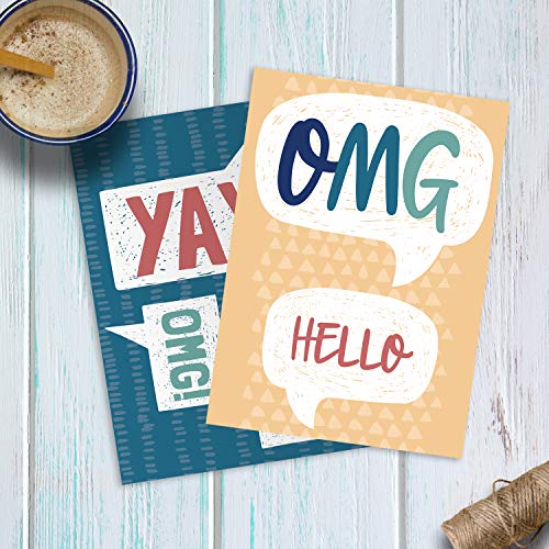 Canopy Street Cheerful Friendship Note Cards / 24 Everyday Encouragement Greeting Cards / 6 All Occasion Hello Designs / 3 1/2" x 4 7/8" Word Bubble Congratulations Card Set - color: Cheerful Friendship