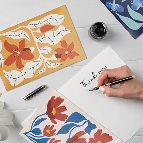 24 Pack Abstract Floral Greeting Cards, 8 Flower Designs Blank Note Cards with Envelopes, Blank Cards Assortment Box for All Occasions, Wedding, Appreciation, Bridal Shower, 4x6 in