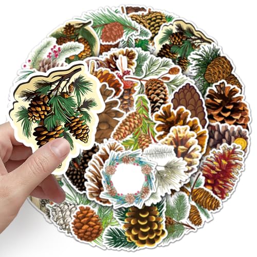 50 PCS Waterproof Natural Pine Cone Vinyl Stickers Pack