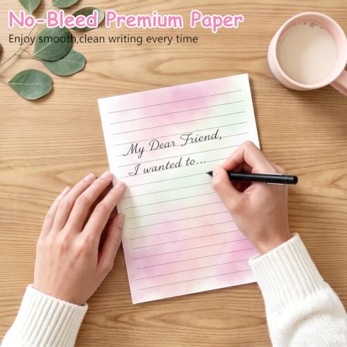 50 Pcs Stationery Paper Envelopes Set (6Style) | Includes 24 Lined Writing Paper & 24 Envelopes with 24 Stickers, Cute Watercolor Letter Writing Stationery Paper Envelopes - color: Watercolor