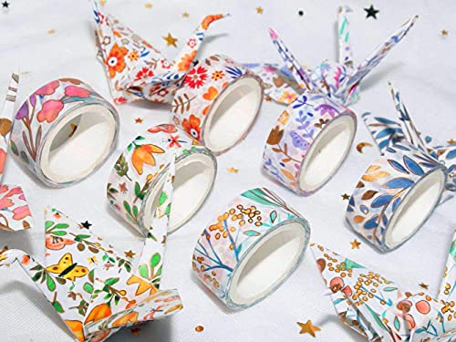 18 Rolls Floral Gold Washi Tape Set VSCO Foil Masking Decorative for Arts, DIY Crafts, Journal Supplies, Planners, Scrapbook, Card/Gift Wrapping 8/15mm Wide (Flowers)