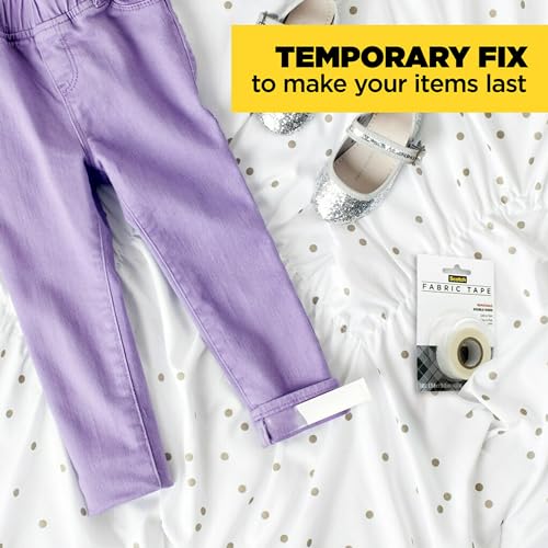 Scotch Removable Fabric Tape, 3/4 in x 180 in (15 ft), 3 Rolls – Double-Sided No-Sew Tape for Temporary Fabric Hems, Clothing Fixes, Costumes, Curtains, Crafts, Repositionable and Residue-Free - size: Pack of 3