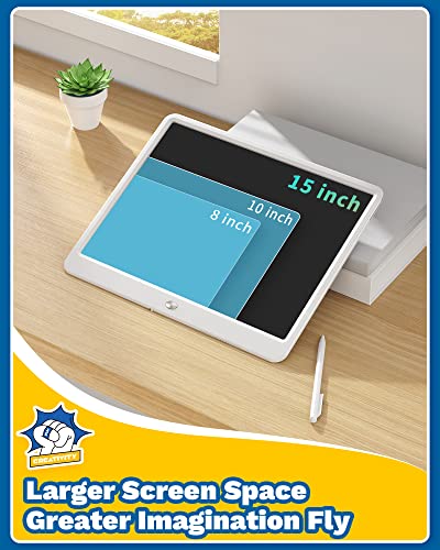TEKFUN 15" LCD Writing Tablet Whiteboard Style, Large Reusable Writing Pad for Kids & Home, Electronic Note Board for Learning, Memo, and Daily Use, Screen-Free Drawing Tablet (White) - color: White, size: 15 Inch