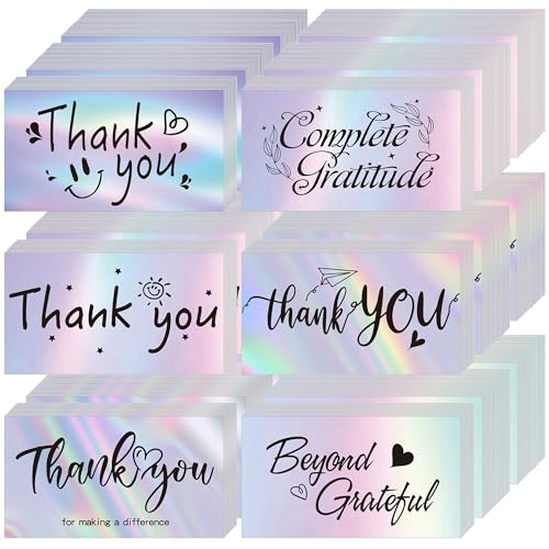 Thank You Cards Small Business, 300 Pcs Business Thank You Cards Bulk, 6 Styles Small Blank Greeting Appreciation Card, Holographic Thank You Notes for Business Customer Teacher Wedding Baby Shower - color: Thank You Cards, size: 300 PCS