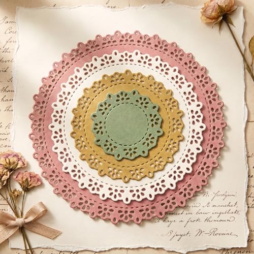 Lace Round Frame Background Frame Die Cuts for Card Making, Circle Shaped Metal Cutting Dies, Metal Die Cutting Mold, Scrapbooking Dies, DIY Etched Embossing Stencil for Crafts - color: Silver-441round