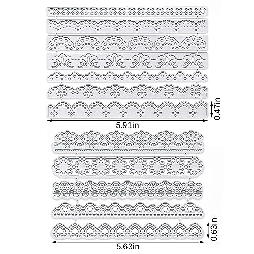 ALIBBON 12 Pcs Lace Border Die Cuts for Card Making, Flower Banner Cutting Dies Metal Template Molds, Lace Edge Dies for Crafting DIY Photo Album Paper Embossing Scrapbooking Supplies