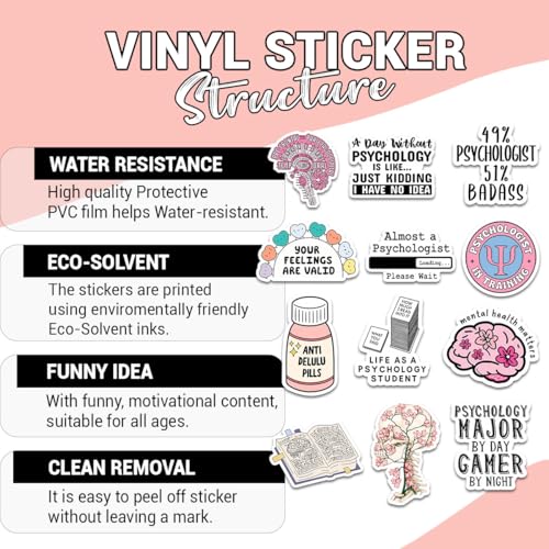 (12pcs-3in) Psychology Student Sticker Funny Stickers Mental Health Gifts - color: Psychology