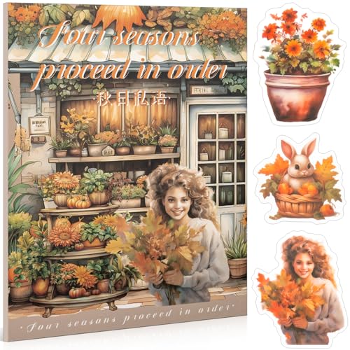 Autumn Theme Sticker Scrapbooking Supplies for Junk Journal, 20 Sheets PET Stickers - Vintage Journaling Stickers, Ephemera Sticker Book Pre Cut(TZ-006-003) - color: Autumn Theme Stickers