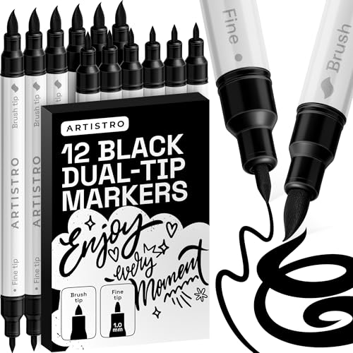 ARTISTRO 12 Black Dual-Tip Acrylic Paint Marker Pens for Drawing - color: Black, size: 12