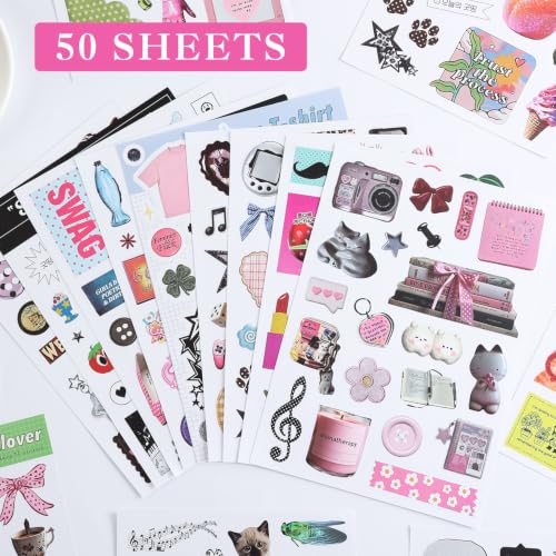 1200+ Sweet Cool Sticker Book, Cute Pink Vintage Small Stickers for Scrapbooking, Aesthetic Art Scrapbook Supplies for Adults Teens Women Girls Junk Journal Journaling - style: Aesthetic Style 4