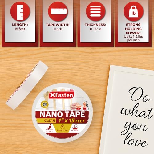 XFasten Reusable Double-Sided Nano Tape, 1-Inch x 15 Feet Traceless Transparent Gel Grip Tape - Multifunction, Movable, Washable - Bathroom, Kitchen Silicone Clear Mat Grip Adhesive Putty Tape - size: 1 x 180 Inch (1 Roll)