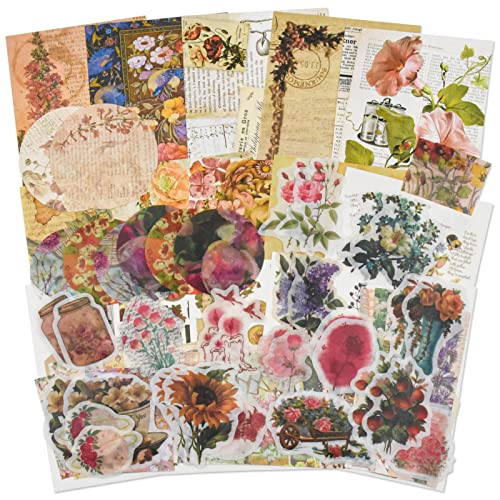 Vintage Scrapbooking Supplies Kit 83PCS Vintage Stickers for Journaling | Aesthetic Paper Stickers Material Ephemera Pack for Junk Journal Bullet Journals Planners Notebooks