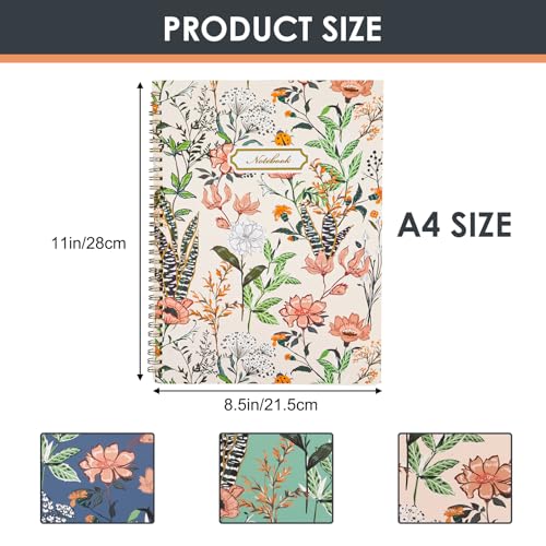 LABUK 3 Pack Spiral Notebook Journal for Women College Ruled Notebook 120 Pages A4 Aesthetic Journaling Notebooks for Work School Office Home, 8.5 x 11 Inches Notebooks for Valentine Gifts - color: Flower A