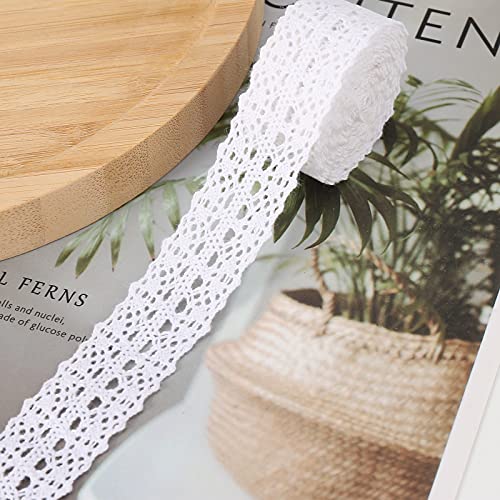 21 Yards White Cotton Lace Trim Crochet Lace Ribbon Vintage Ribbons Fabric Decorative for Sewing Craft DIY Scrapbooking Dollies Wedding Supply(20m White) - color: 20White