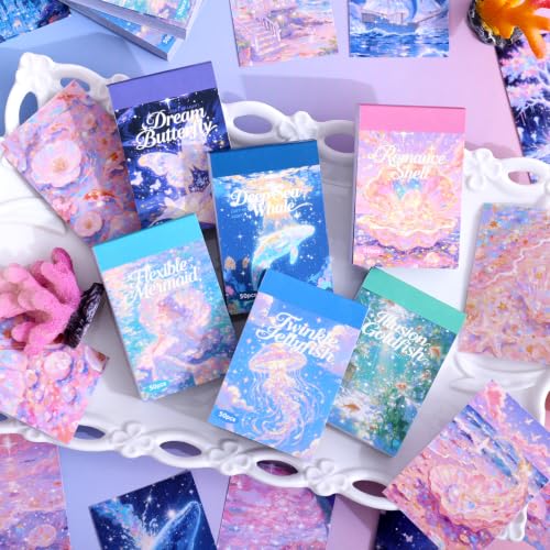6 Sets 300 Sheets Washi Stickers for Journaling, Colorful Ocean Sticker Book with Sea Creatures, Dreamy Style Scrapbook Sticker Set for Bullet Journal Art Diary Card Craft Gifts Planner Notebook - style: Ocean Style