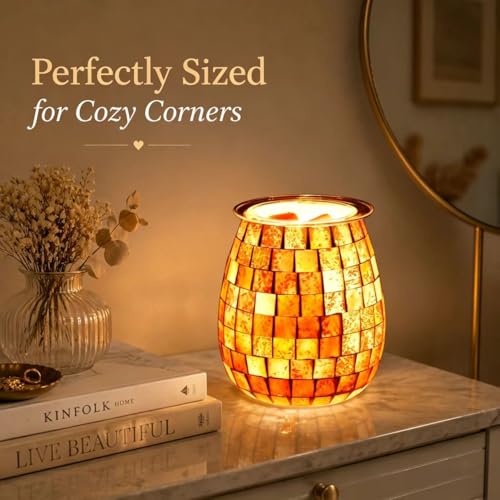 Dicimi Pink Wax Warmer for Scented Wax, Mosaic Glass Wax Melt Warmer with Gold Leaf, Electric Wax Burner with Removable Tray, Flameless Night Light Aromatherapy Gift for Women - color: Platinum Cube