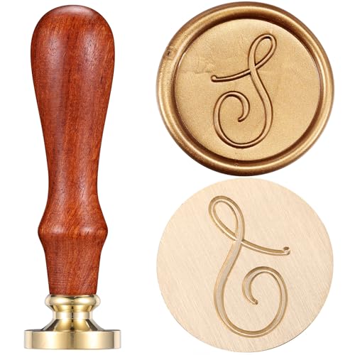 Yoption Handwritten Initial Alphabet Wax Seal Stamp, Letter S | Brass Head and Wooden Handle Sealing Stamp for Wedding Invitations, Envelopes, Christmas Cards, Gift Wrapping, Snail Mails - style: S