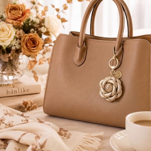 Angyape Flower Bag Charms for Women Purse Charms for Handbags Leather Flower Keychain Retro Aesthetic Keychain Accessories - color: J: Brown