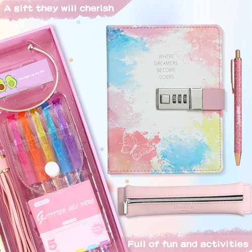 Diary with Lock for Girls Ages 8-12, 256-Page Pink Journal Gift Set