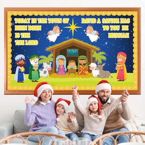 Christmas Nativity Religious Bulletin Board Christian Classroom Decoration Religiou Nativity Scene Cutout Jesus Birth Bulletin Board Church Sunday School VBS Cutouts for Home School Party Supplies - style: Christmas Nativity