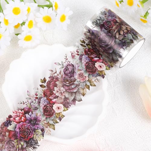 Sitsink PET Tape for Journal Scrapbooking - Purple Floral PET Tape Stickers for Crafts Junk Journal Supplies Notebook Scrapbook DIY Decor - style: Blossom Sea